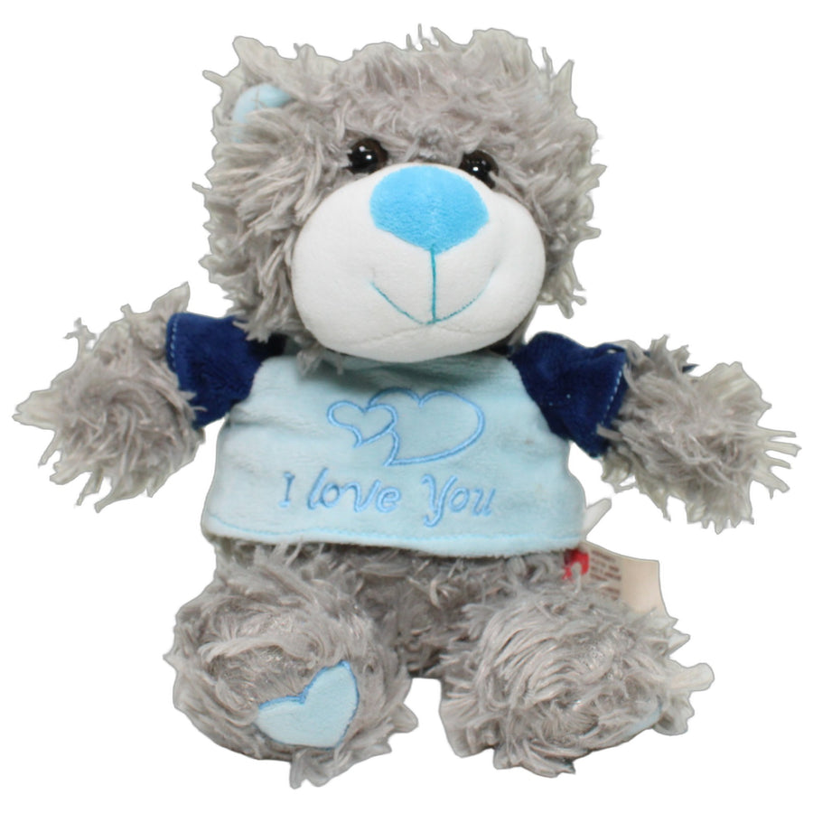 Teddy mit blauem Shirt "I love You" & zotteligem Fell