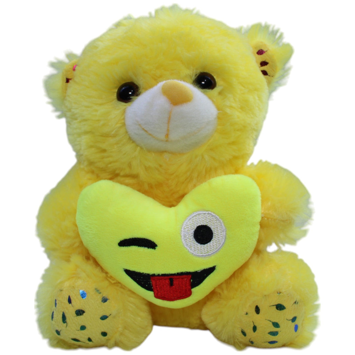 123000012743 Unbekannt Gelber Teddybär mit Herz & Glitzer Kuscheltier Kumpel Leo Gebraucht Teddy Teddybär