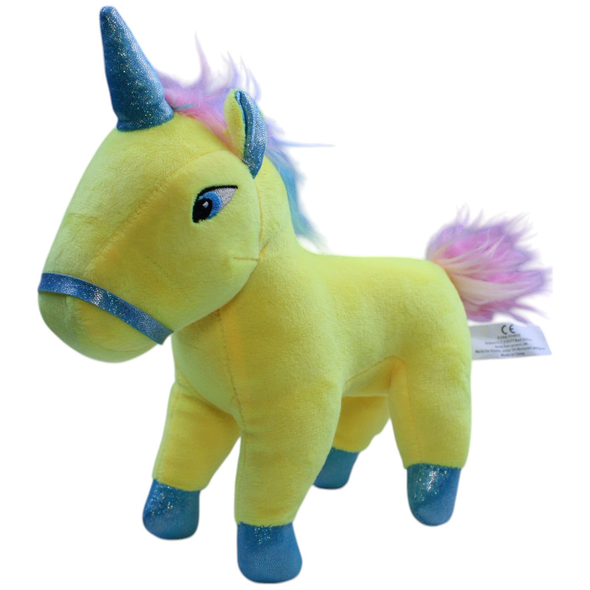 123000012953 Fun & Power Gelbes Einhorn mit blauem Horn Kuscheltier Kumpel Leo Gebraucht