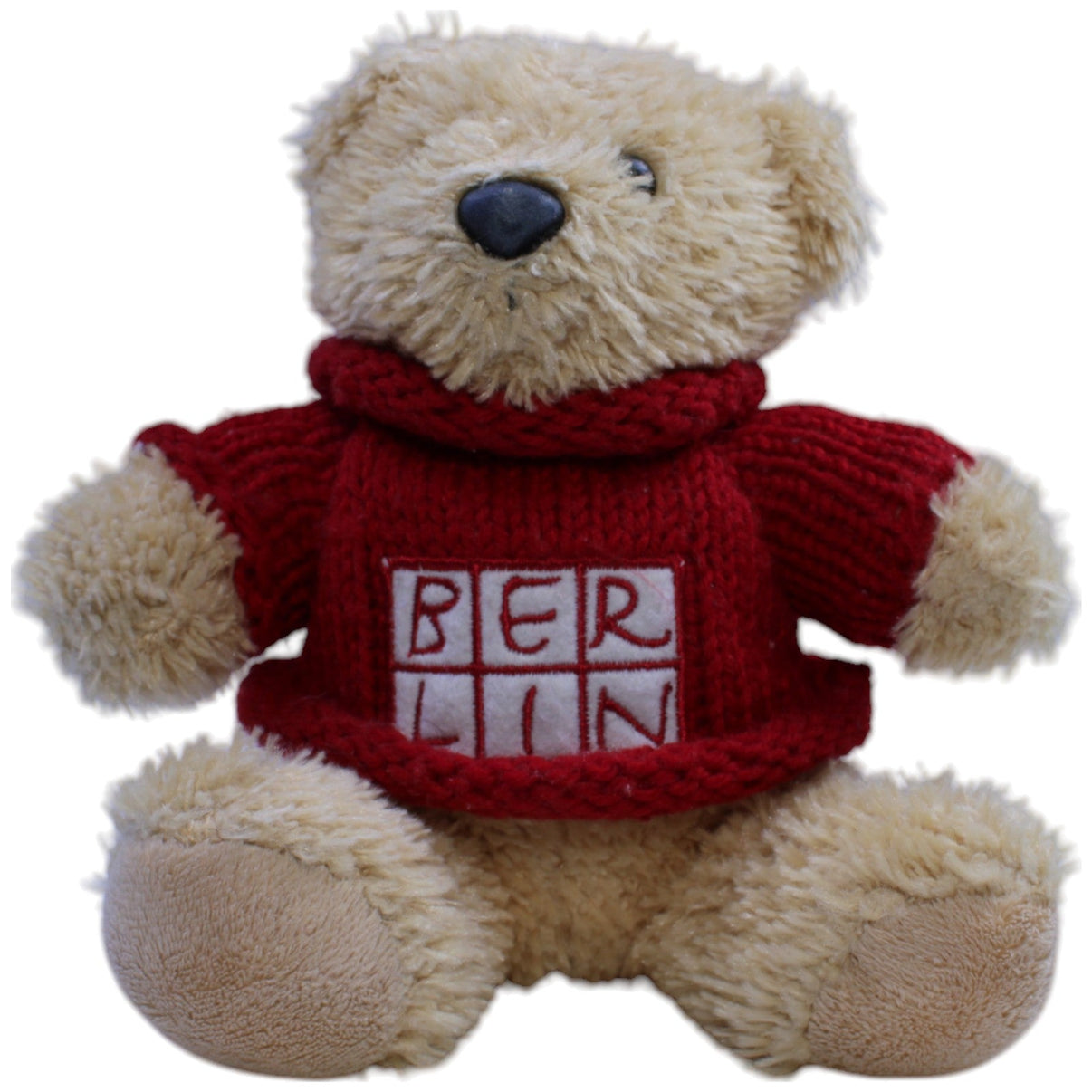123000013130 M.A.X. 2001 Sportmarketing Berlin Teddybär mit rotem Pullover, beige Kuscheltier Kumpel Leo Gebraucht Teddy Teddybär