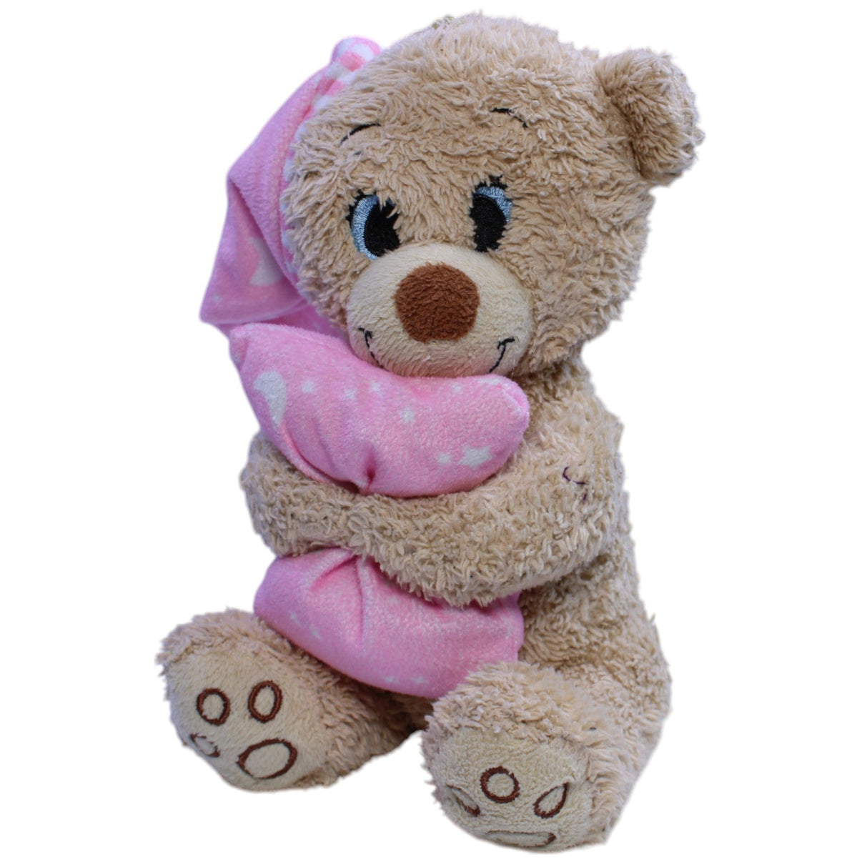 123000013156 Unbekannt Süßer Teddy mit Schlafmütze und Kissen Kuscheltier Kumpel Leo Gebraucht Teddy Teddybär