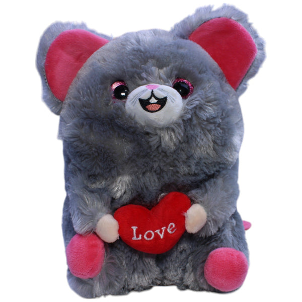 Pummelige Maus mit Herz "Love", grau
