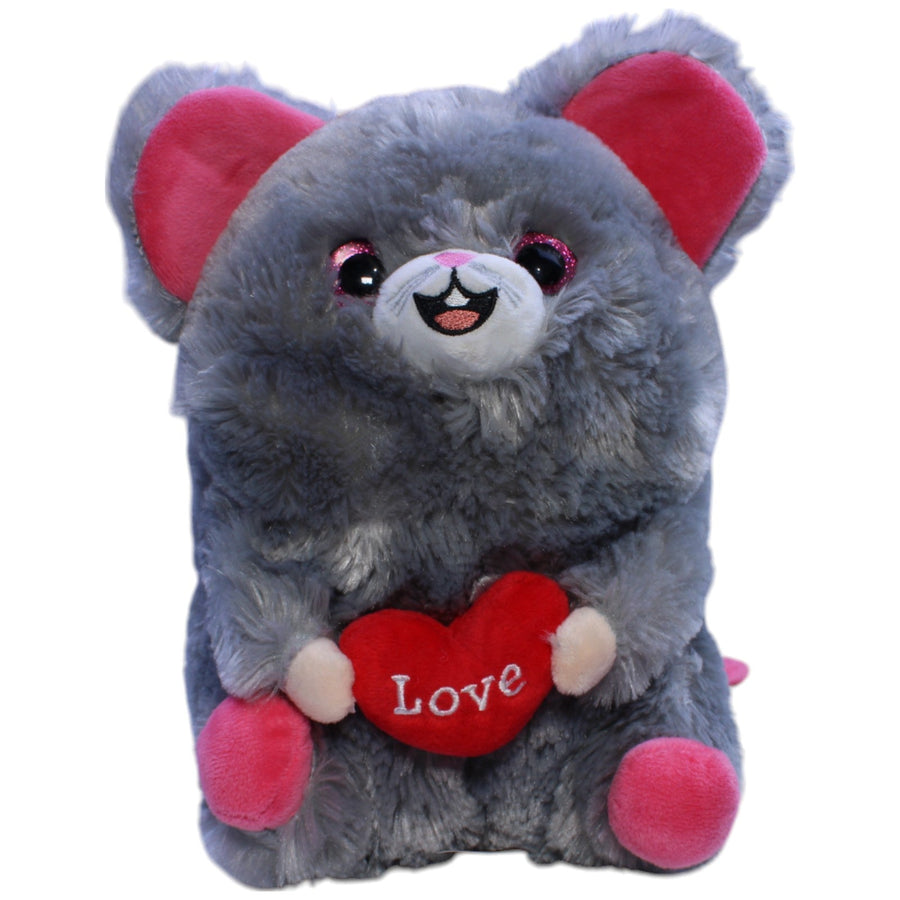 Pummelige Maus mit Herz "Love", grau