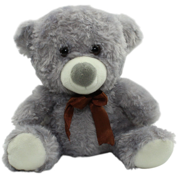 Grauer Teddy mit brauner Schleife, sitzend