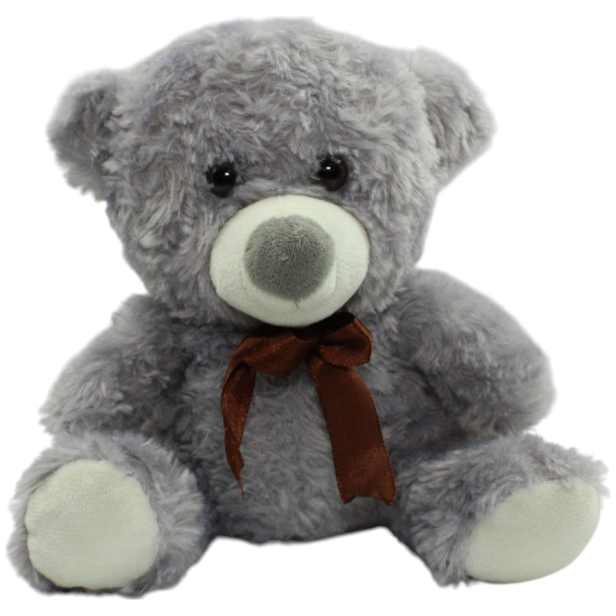 Grauer Teddy mit brauner Schleife, sitzend