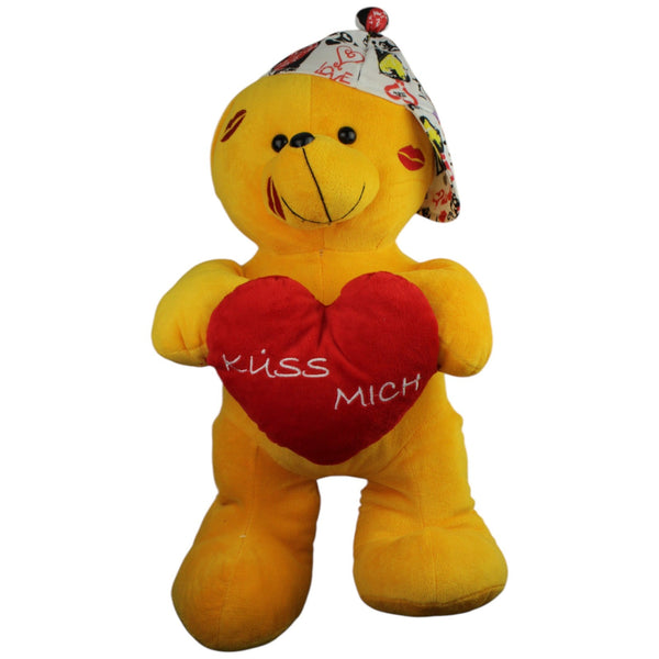 Gelber Bär mit Kappe & Herz "KÜSS MICH", XL