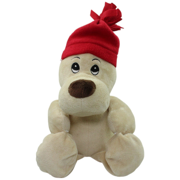 Beiger Hund mit roter Mütze