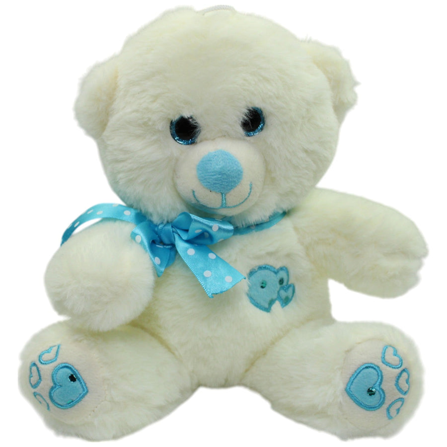 Schöner weißer Teddy mit blauer Schleife