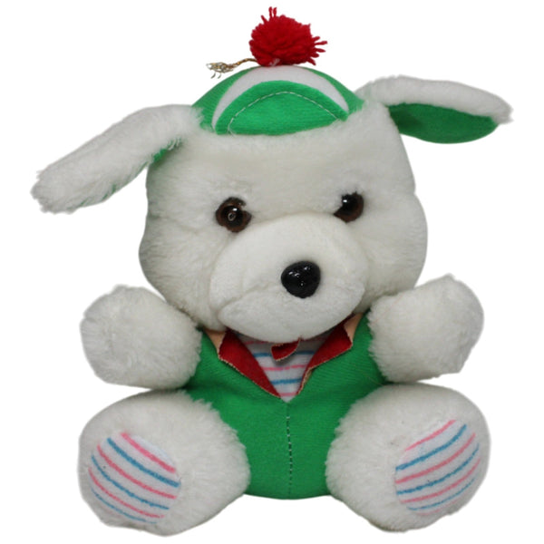 Weißer Hund mit grüner Kleidung