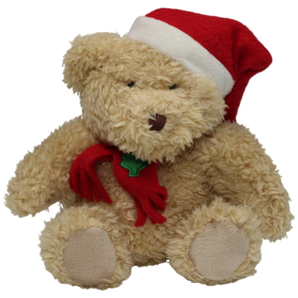 Brauner wuscheliger Teddybär mit Mütze und Schal