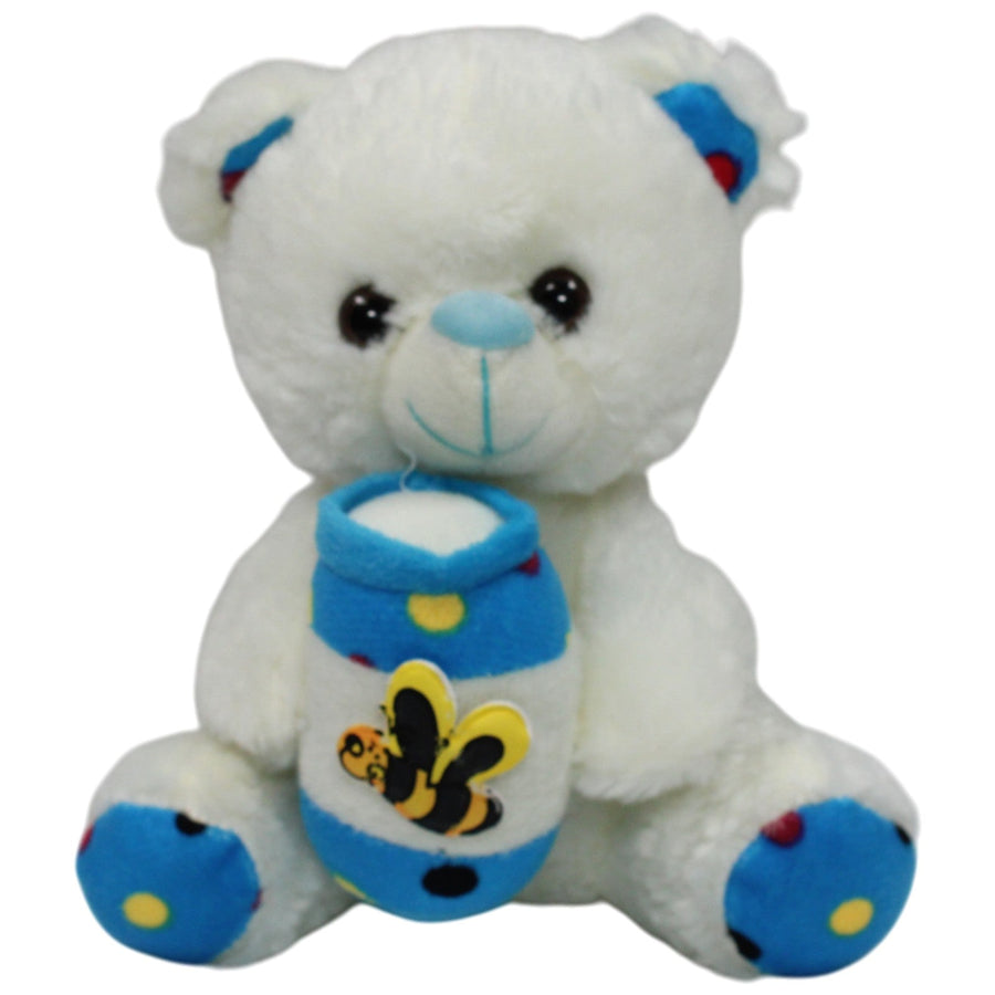 Weißer Teddybär mit Honigtopf