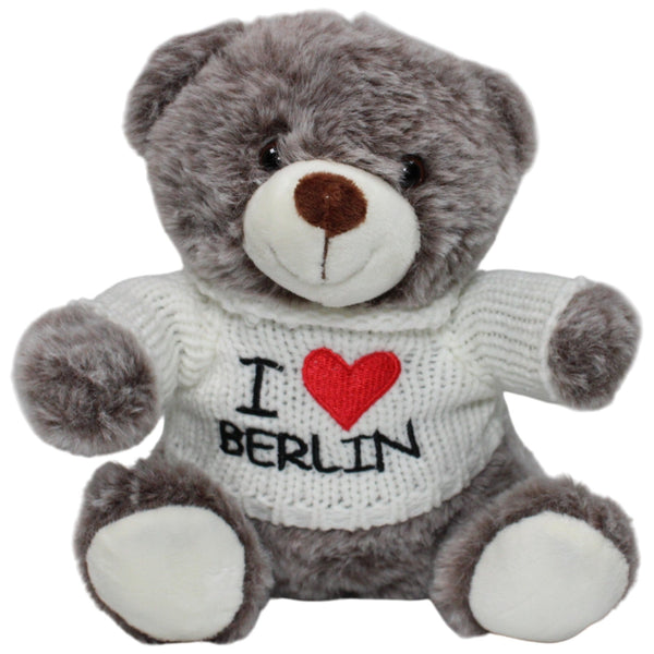 Sitzender grauer Bär mit "I Herz BERLIN" Pullover