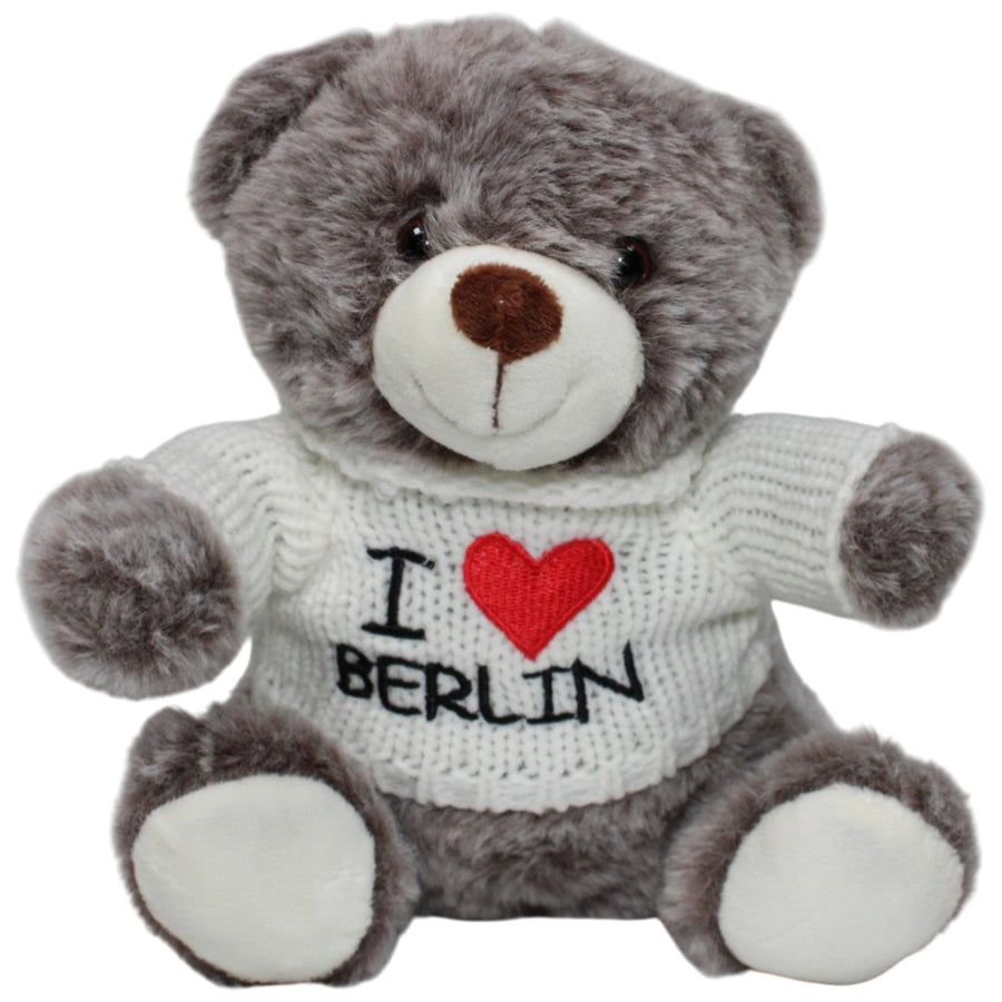 Sitzender grauer Bär mit "I Herz BERLIN" Pullover