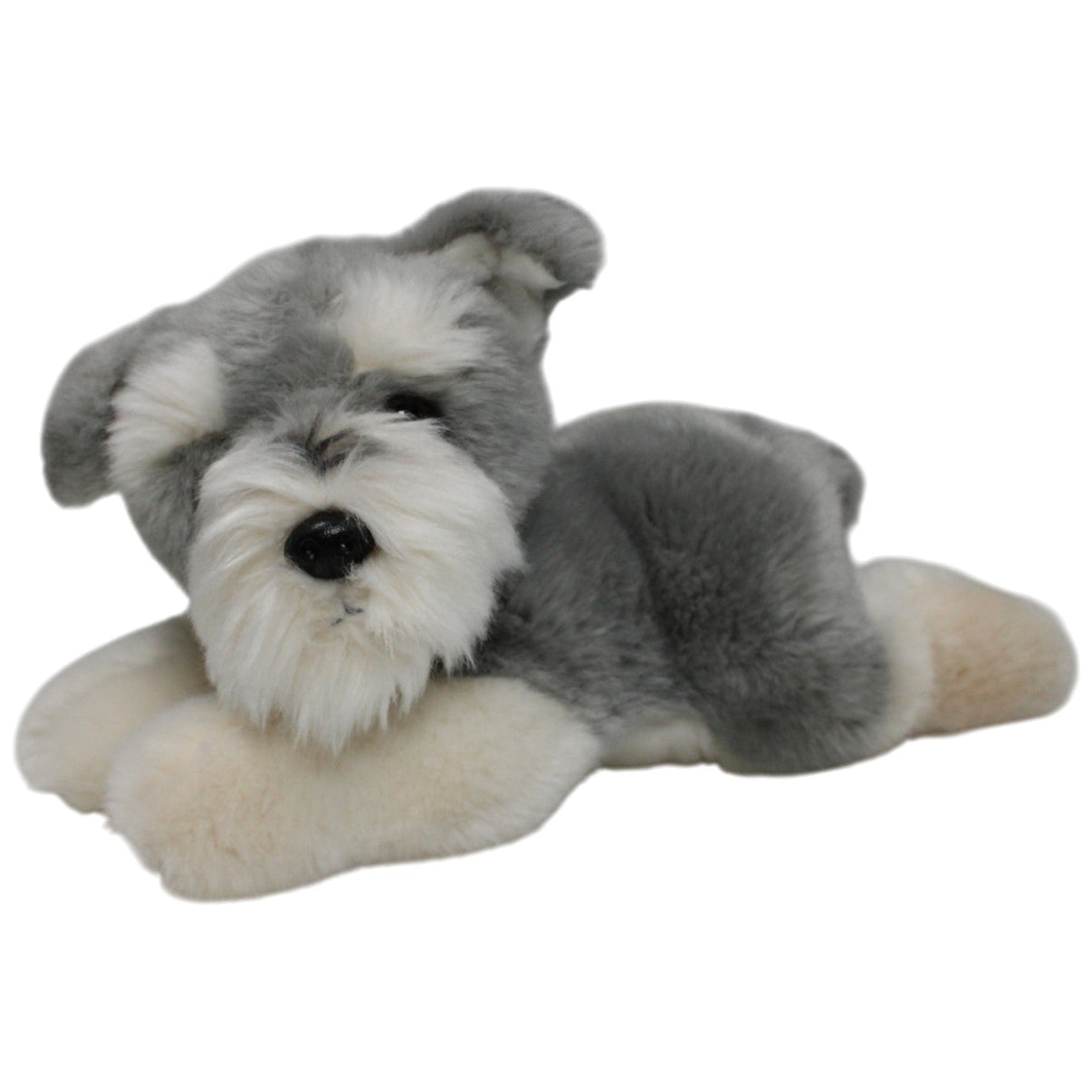 123000017586 JMV Süßer Schnauzer, liegend Kuscheltier Kumpel Leo 26cm Gebraucht Grau