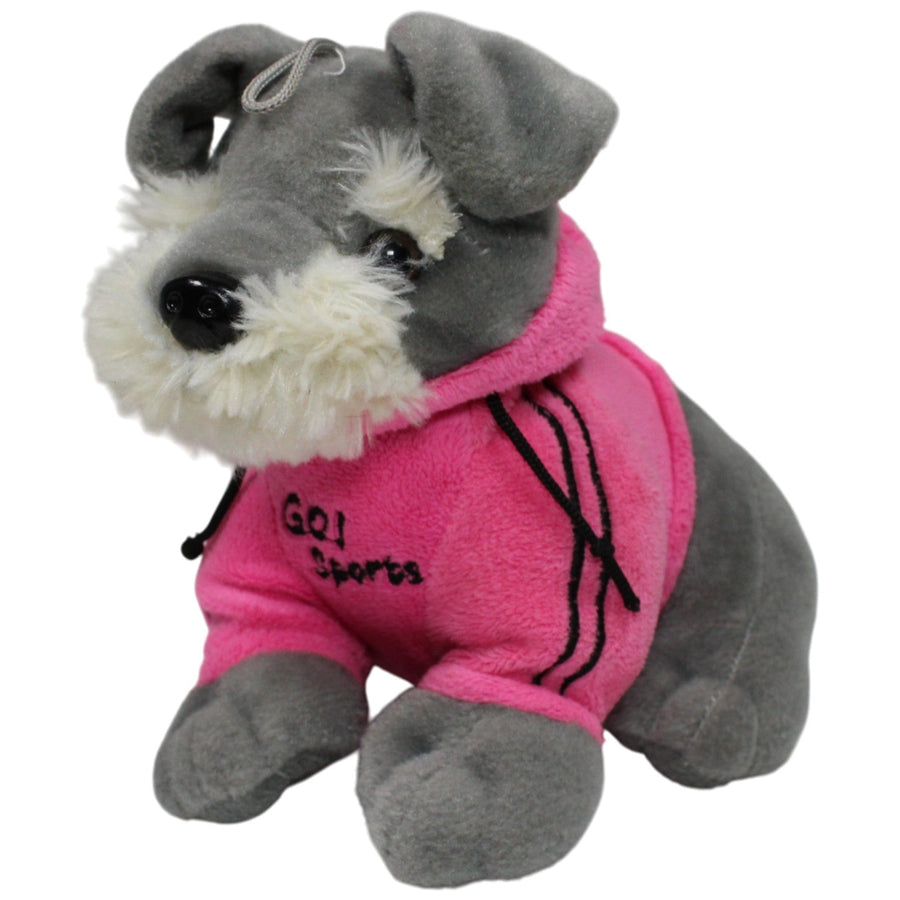 Grauer Schnauzer mit pinkem Hoodie "Go ! Sports"