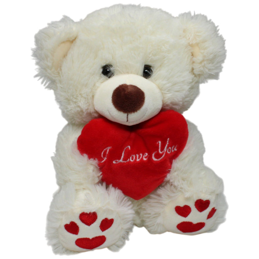 Weißer Teddy mit Herz "I Love You", sitzend