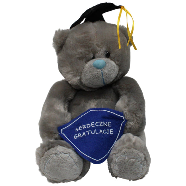 Grauer Teddybär mit Absolventen-Hut "SERDECZNE GRATULACJE"