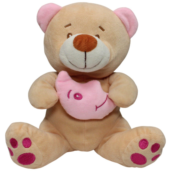 Sitzender Teddybär mit rosa Mond, hellbraun
