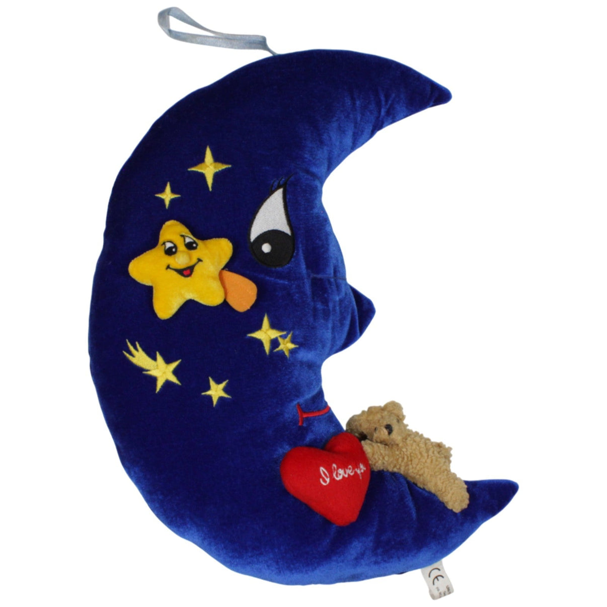 123000018802 Uni - Toys Großer Mond mit Teddy und Herz "I love you", blau Kuscheltier Kumpel Leo 38cm _Vintage_ Blau