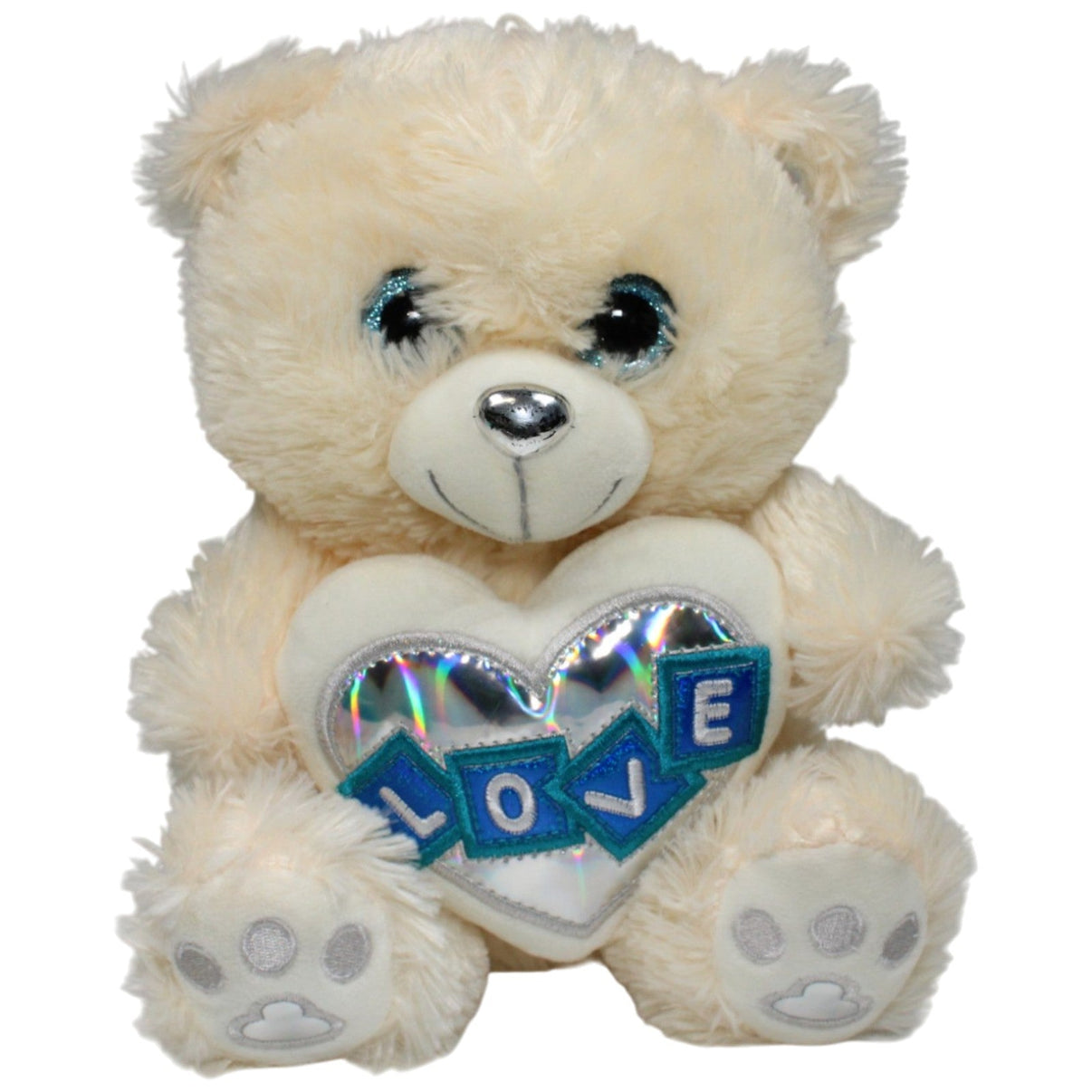 123000018964 Krüger & Gregoriades Weißer Teddy mit silbernem Herz "LOVE" Kuscheltier Kumpel Leo 25cm ebay - stofftiere Gebraucht