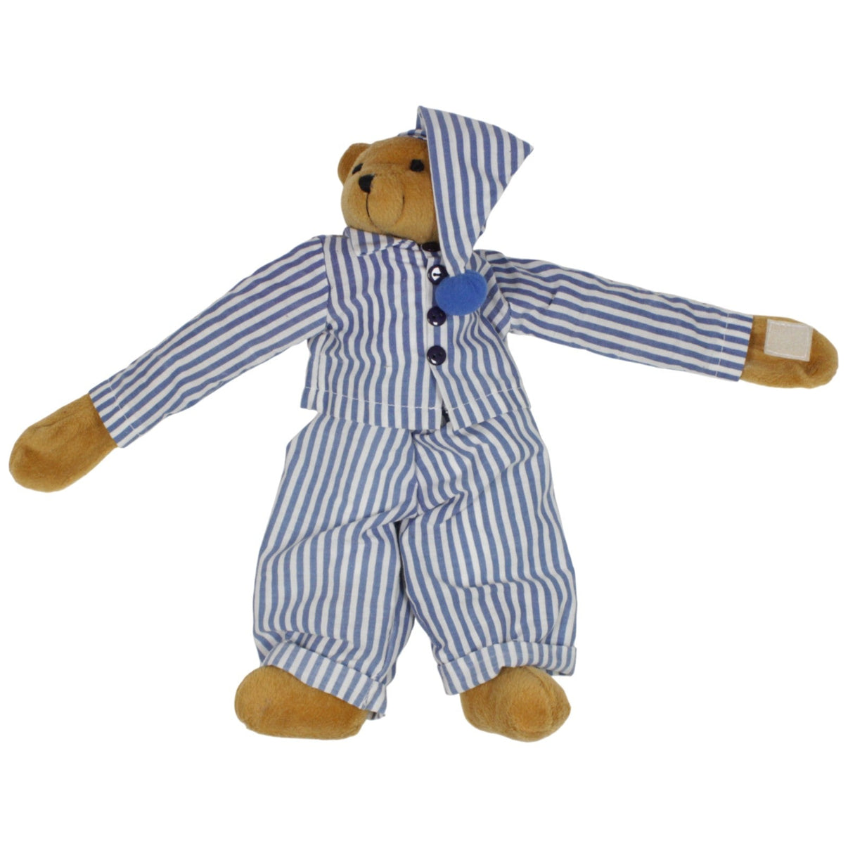 123000019077 Happy People Schlenker - Teddybär mit blau - weiß gestreiftem Pyjama Kuscheltier Kumpel Leo 32cm Blau Braun