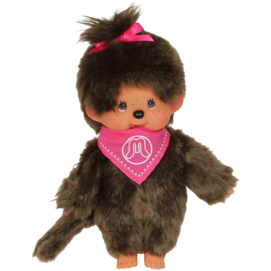 Monchhichi, Mädchen mit Zopf & pinkem Halstuch