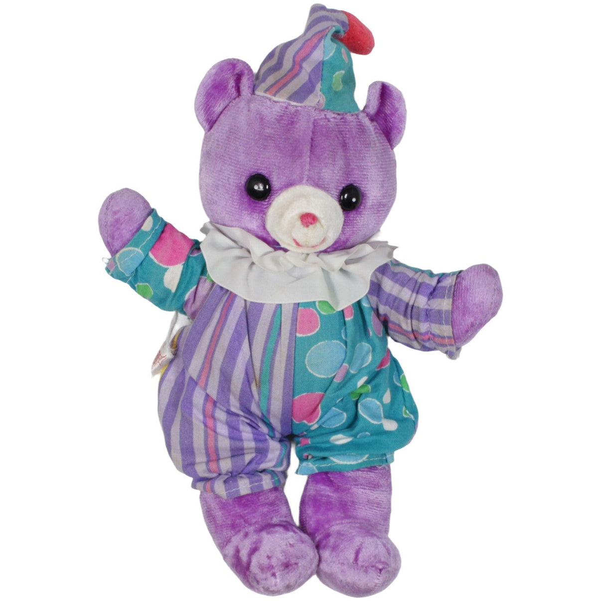 123000019828 Fehn Lila Teddy in Clown Kostüm Spieluhr Kumpel Leo 25cm _Vintage_ Clown