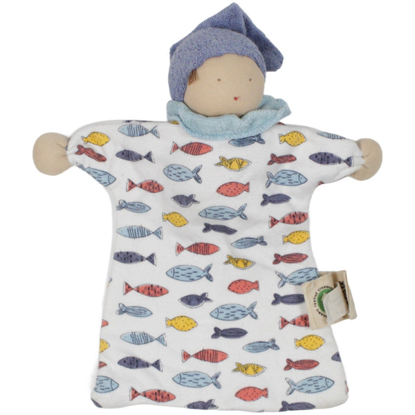Wichtel mit blauer Mütze & bunten Fischen