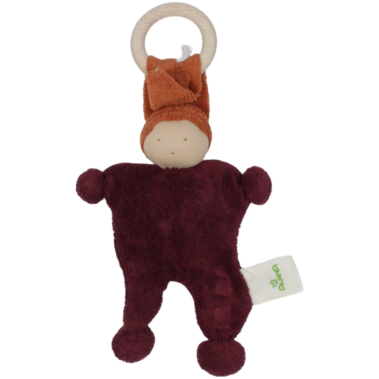 123000020079 ALANA Kleiner Wichtel mit Holzring, weinrot Püppchen Kumpel Leo 23cm ALANA Beige