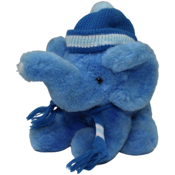 Blauer Elefant mit Wintermütze & Schal, sitzend