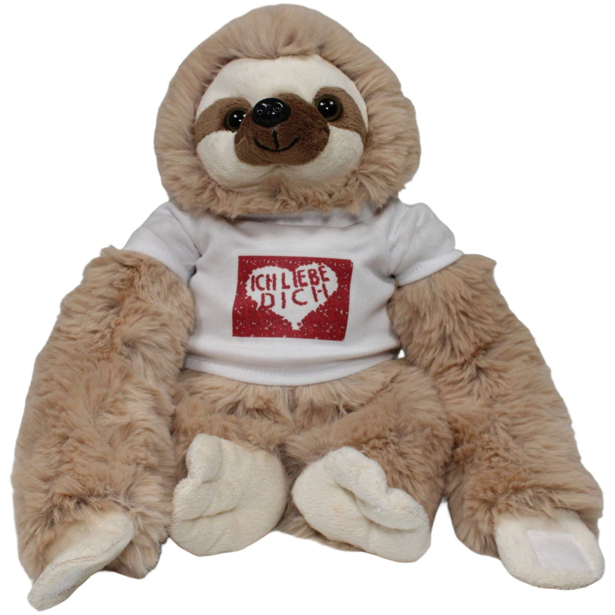 123000020589 inware Faultier mit Klett - Händen und Shirt "ICH LIEBE DICH" Kuscheltier Kumpel Leo 35cm Beige Braun