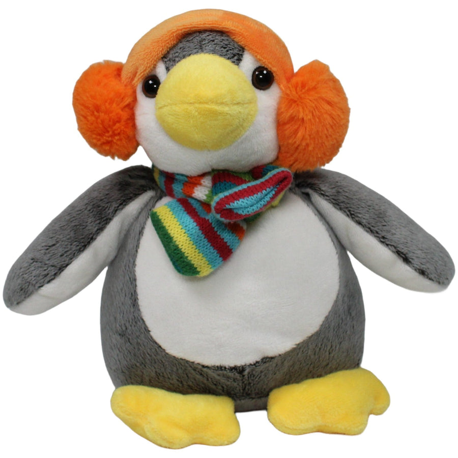 Grauer Pinguin mit Schal und Ohrschützern