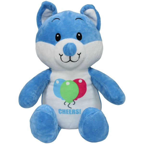 Blauer Fuchs mit Luftballons, sitzend