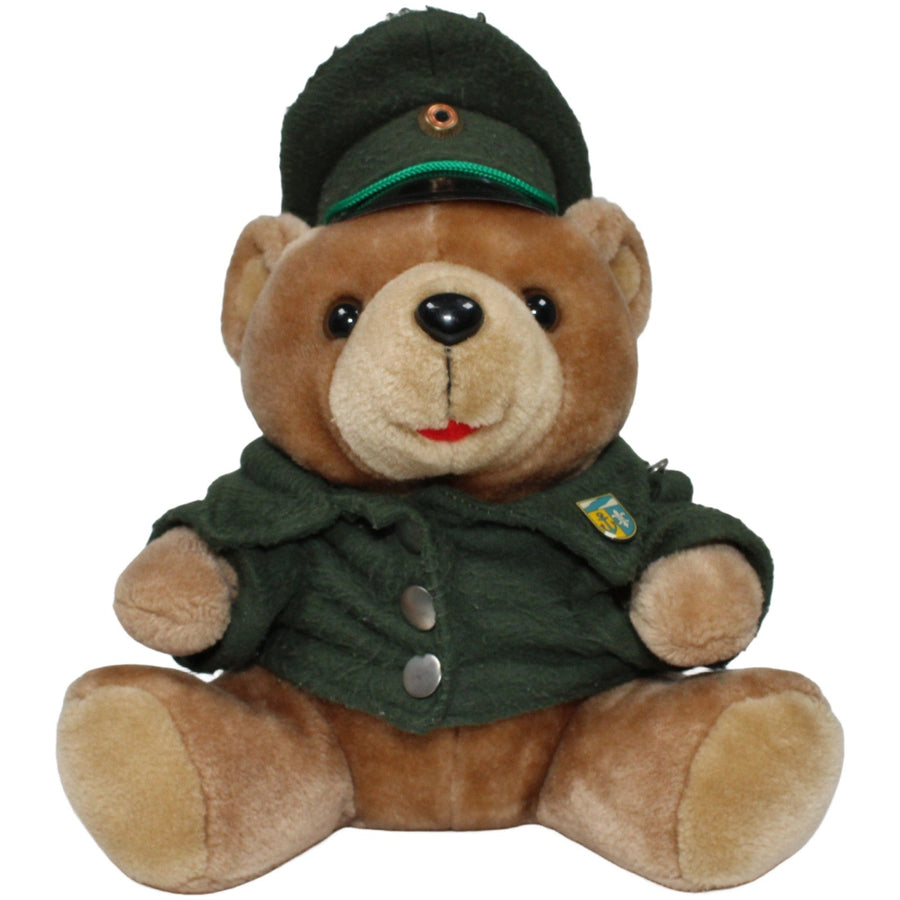 Polizei-Teddy mit grüner Uniform, sitzend
