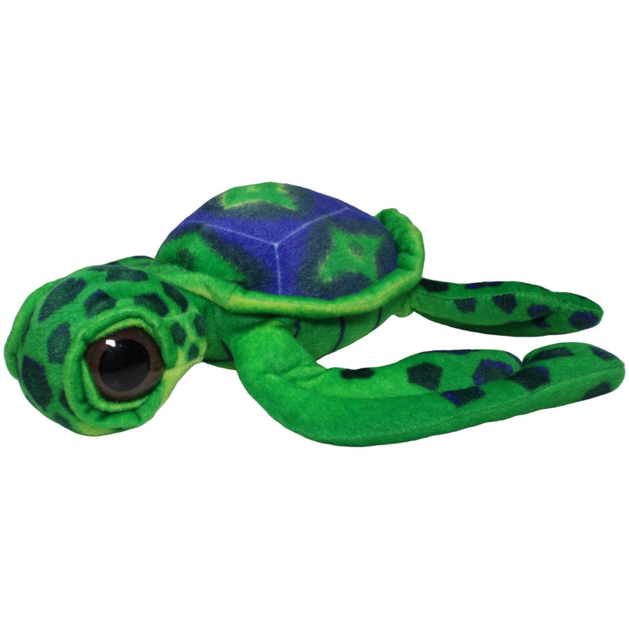 Grüne Schildkröte mit blauem Panzer, groß