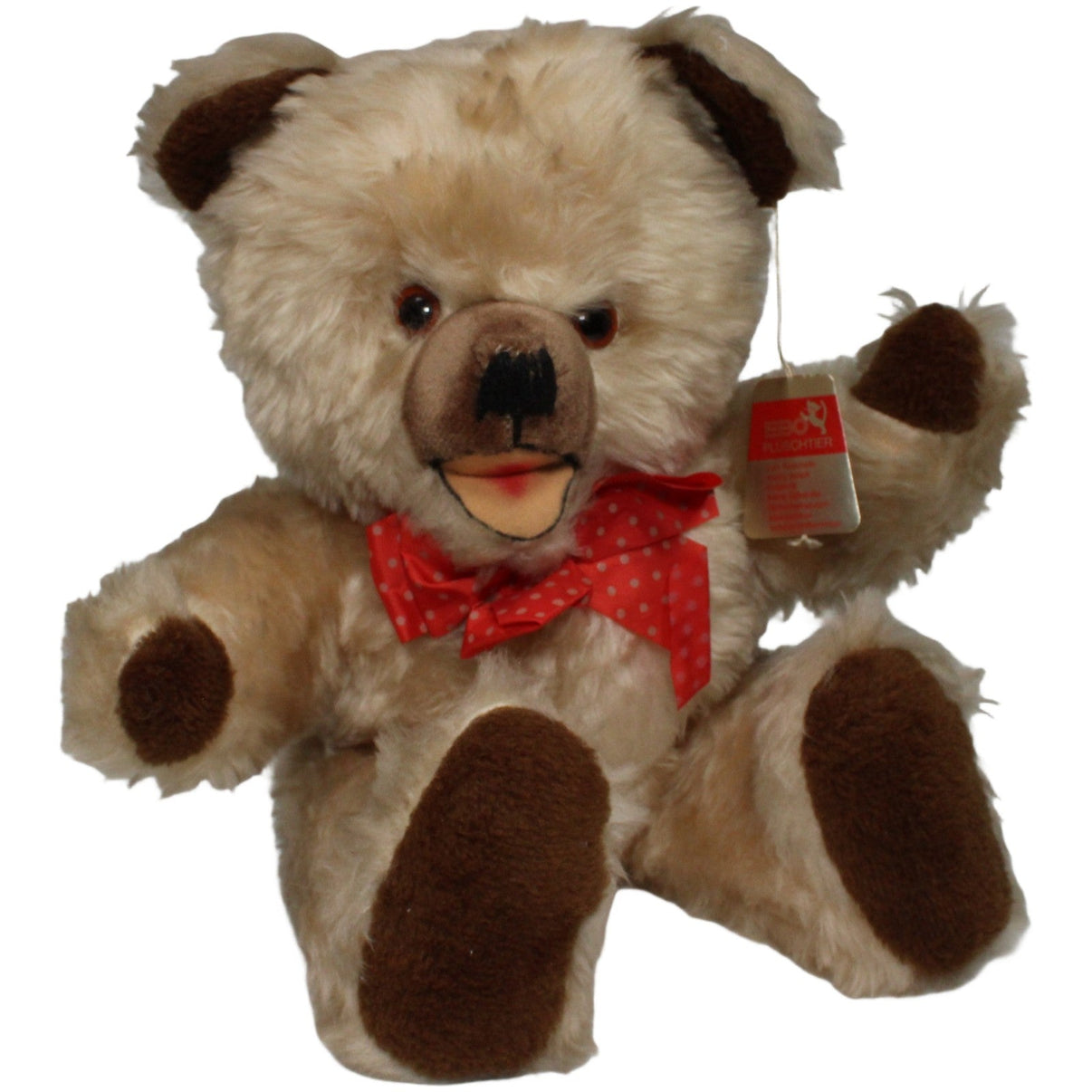 123000020703 EBO Plüschtiere XL Teddybär mit gepunkteter Schleife, beige Kuscheltier Kumpel Leo 45cm _Vintage_ Beige