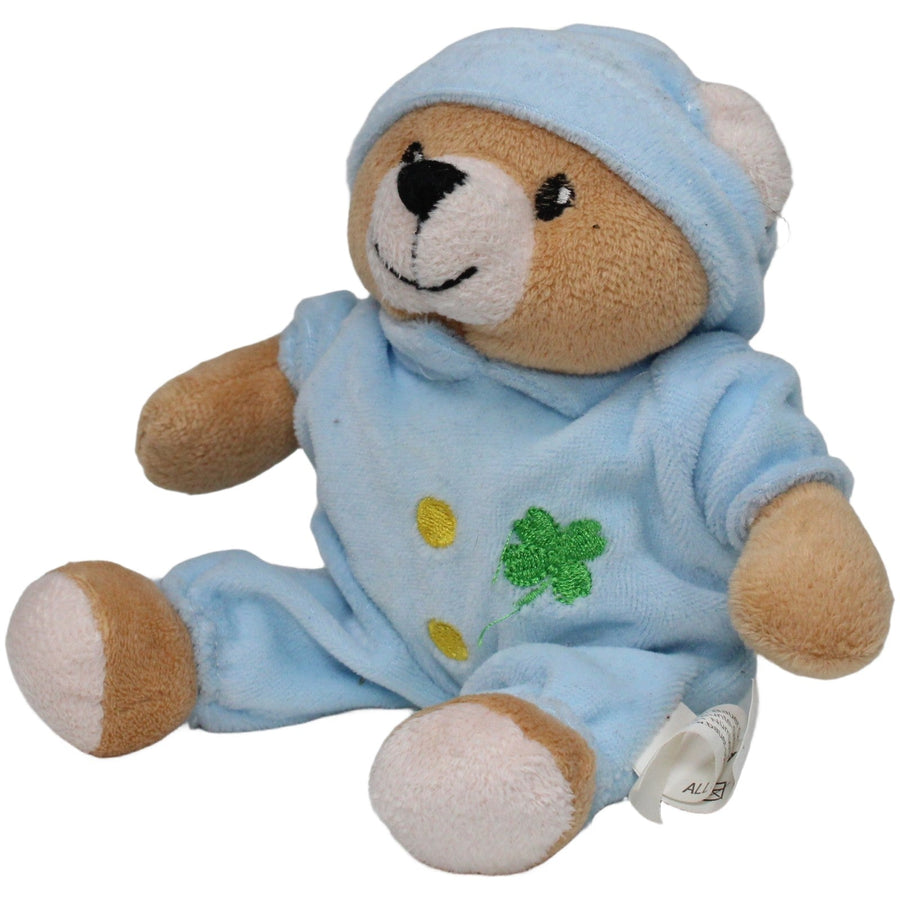 Traumbärchen Teddybär im Pyjama mit Kleeblatt, blau