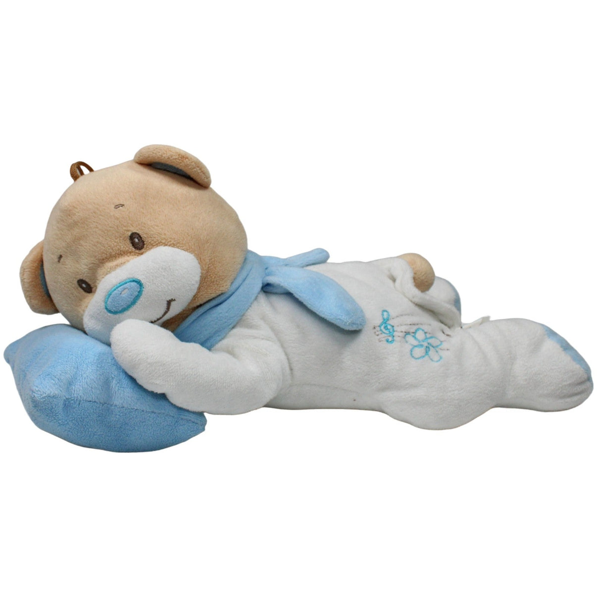 123000020858 Oskar Braun Plüschwaren Großer liegender Teddybär mit Kissen Kuscheltier Kumpel Leo 33cm Beige Blau