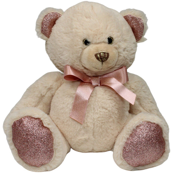 Teddy mit rosa Glitzerohren & Füßen, sitzend