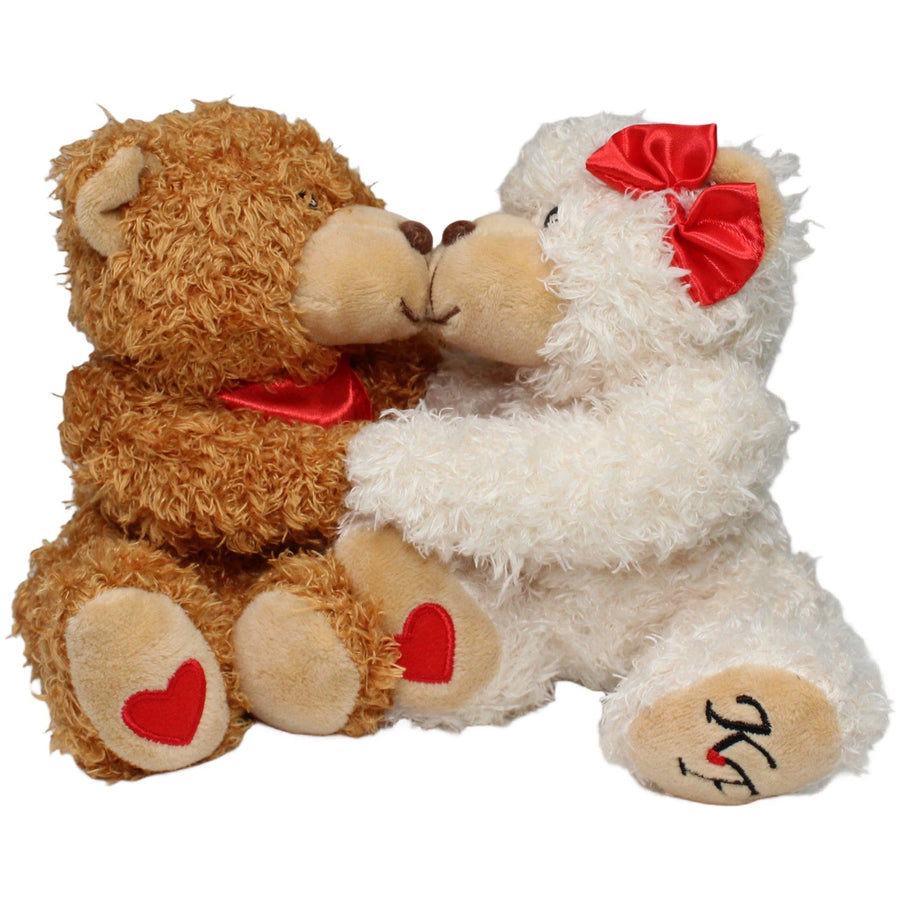 Küssendes Teddybär Pärchen, braun-weiß
