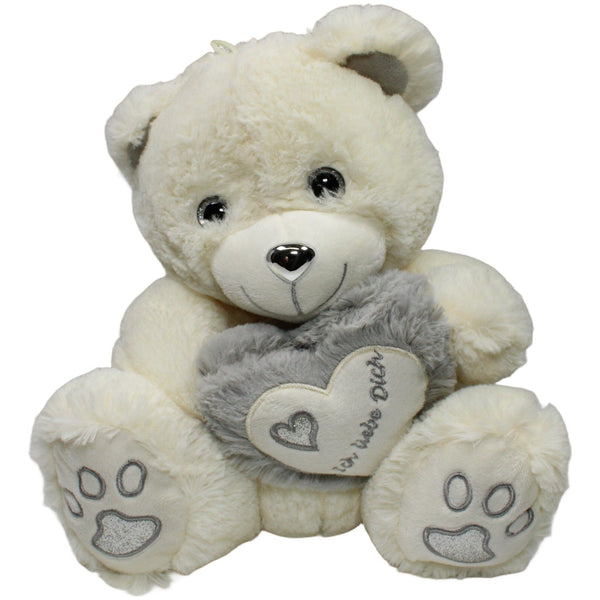 Flos Toys, weißer Teddybär mit Herz "Ich Liebe Dich" mit Glitzeraugen