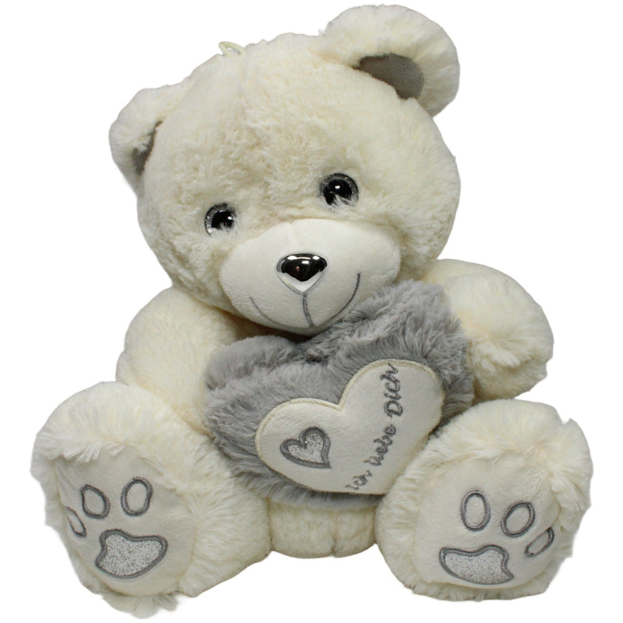 Flos Toys, weißer Teddybär mit Herz "Ich Liebe Dich" mit Glitzeraugen