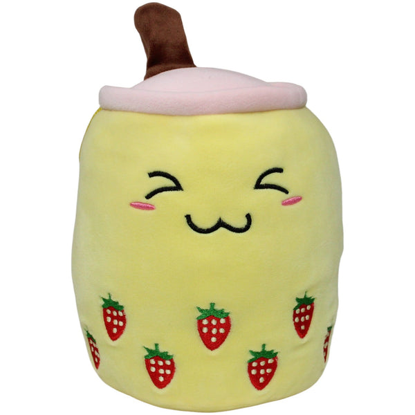 Squishy Bubble Tea mit Erdbeeren, gelb