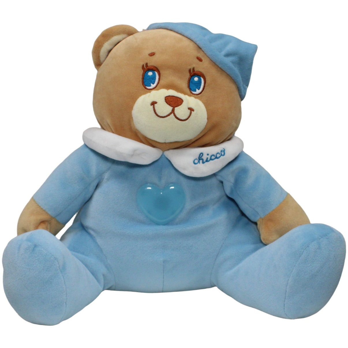 123000021203 Chicco Teddybär mit Schlafmütze und Stauraum Kuscheltier Kumpel Leo 38cm Beige Blau