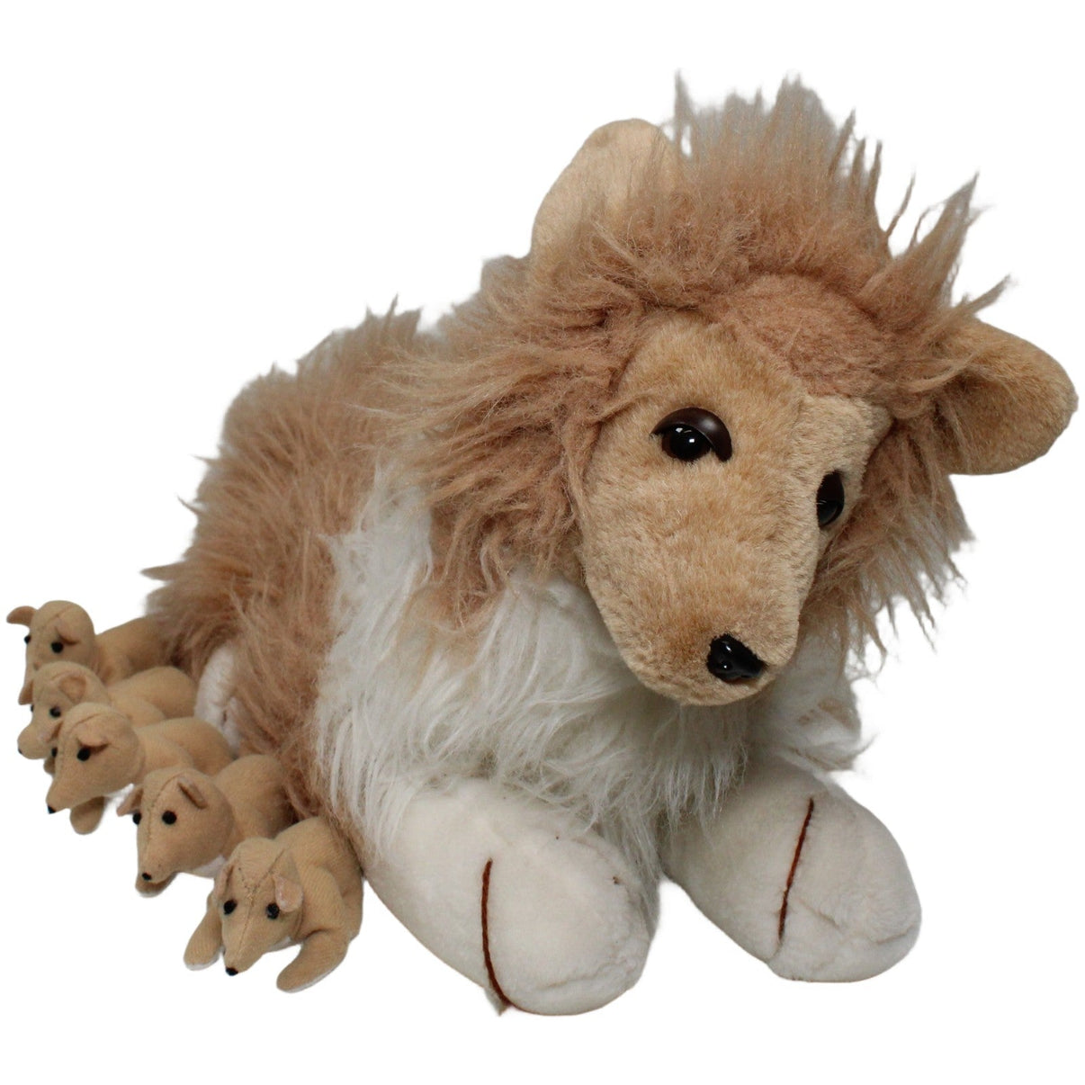 123000021211 Unbekannt Mutter & Babys, Langhaarcollie mit 5 Babys Kuscheltier Kumpel Leo 40cm 6cm _Vintage_