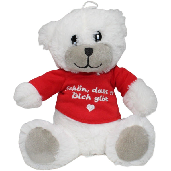 Weißer Teddy mit rotem Shirt "Schön das es dich gibt"