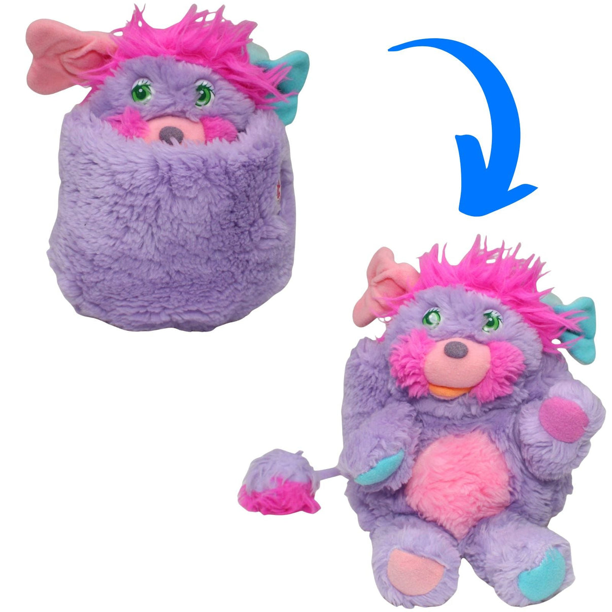 123000021371 Mattel Popples lila - pink, wendbar Plüschfigur Kumpel Leo 15cm 1980er 1986