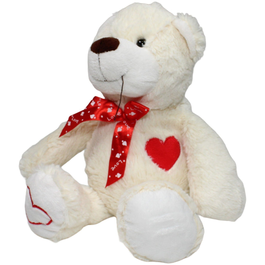 Weißer Schlenker Teddy mit rotem Herz & Schleife