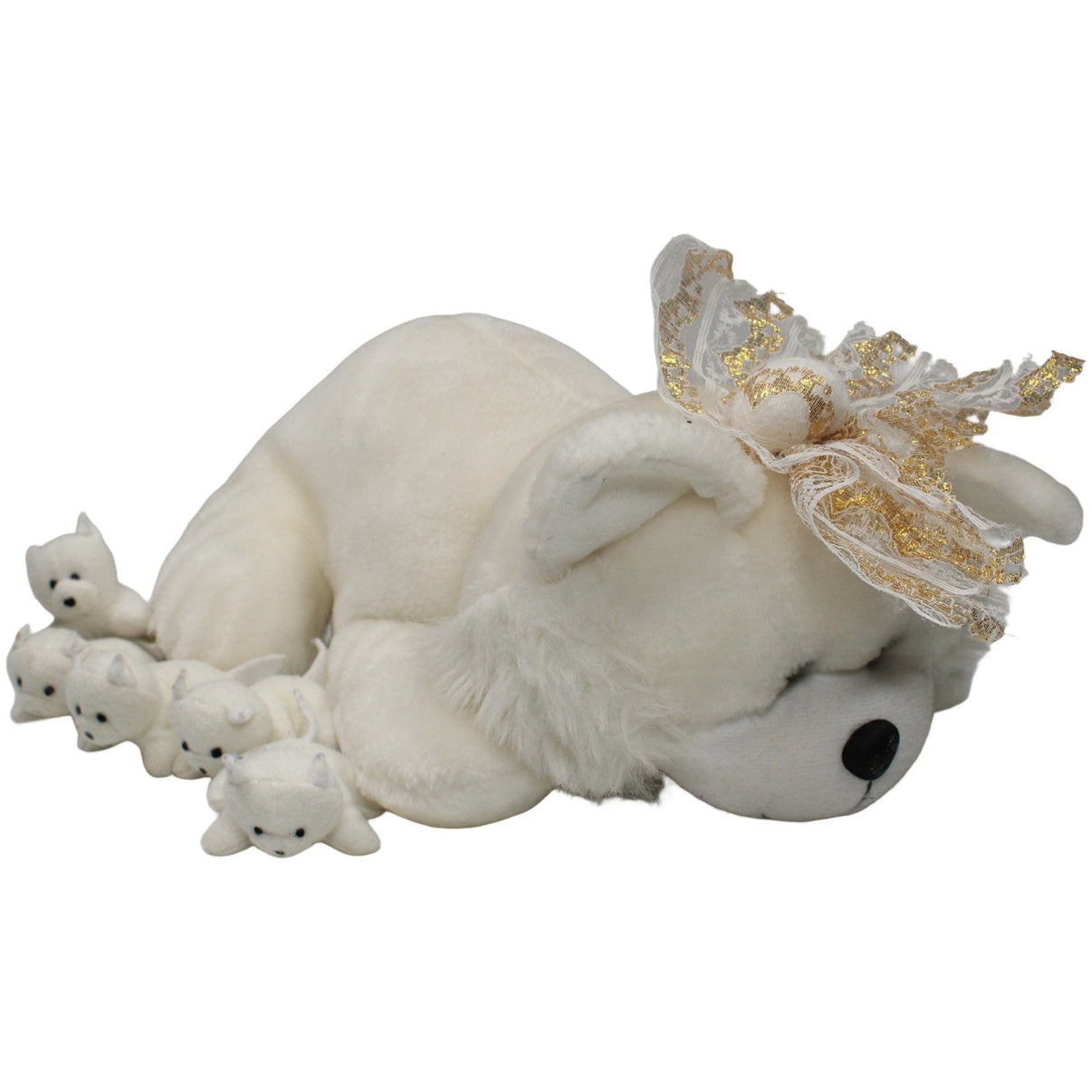 123000021415 Deichmann Mutter & Babys, weißer Hund mit 5 Babys Kuscheltier Kumpel Leo 33cm 7cm _Vintage_