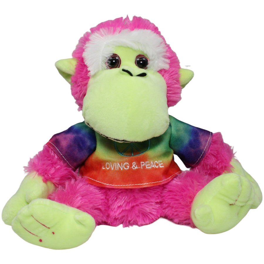 Süßer pinker Affe mit Peace Shirt, sitzend